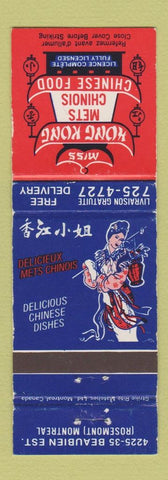 Matchbook Cover - Miss Hong Kong Chinese Restaurant Montreal QC girlie WEAR