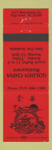 Matchbook Cover - Golden China Chinese Restaurant High Point NC