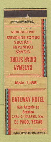 Matchbook Cover - Gateway Hotel El Paso TX Gateway Cigar Store