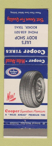 Matchbook Cover - Cooper Tires Lile's Body Shop Booker TX