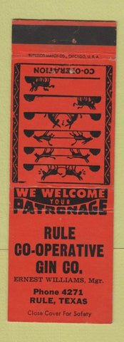 Matchbook Cover - Rule COOP Gin Cotton Rule TX
