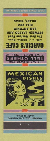 Matchbook Cover - Garcia's Cafe Mexican Food Dilley TX girlie