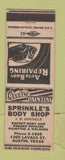 Matchbook Cover - Sprinke's Body Shop auto Austin TX