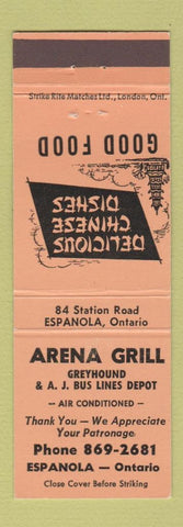 Matchbook Cover - Arena Grill Espanola ON Chinese