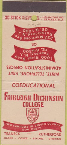 Matchbook Cover - Fairleigh Dickinson College Teaneck Rutherford NY  30 Stick