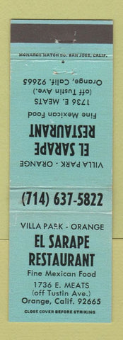 Matchbook Cover - El Sarape Restaurant Mexican Orange CA