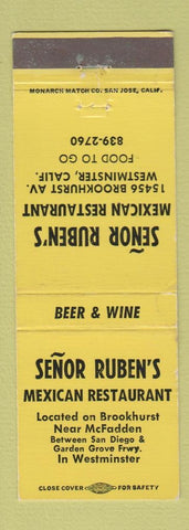 Matchbook Cover - Senor Rube's Mexican Restaurant Westminster CA