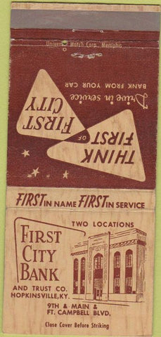 Matchbook Cover - First City Bank Hopkinsville KY 30 Strike