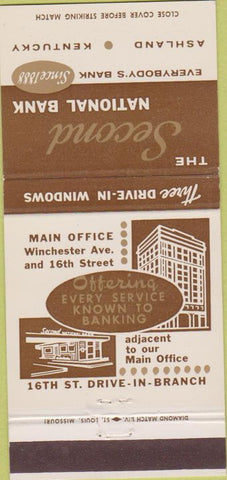 Matchbook Cover - Second National Bank Ashland KY 30 Strike