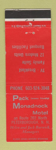 Matchbook Cover - Pack Monadnock Motel Peterborough NH DD Bean