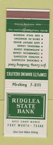 Matchbook Cover - Ridglea State Bank Fort Worth TX