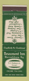 Matchbook Cover - Beaumont Inn Harrodsburg KY