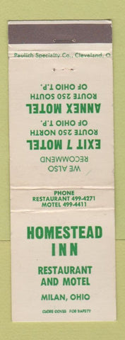 Matchbook Cover - Homestead Inn Restaurant Motel Milan OH WEAR