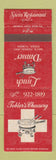 Matchbook Cover - Tobler's Cheesery Dania FL Restaurant Swiss WEAR