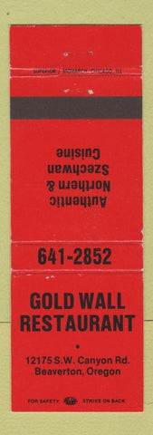 Matchbook Cover - Gold Wall Restaurant Chinese Beaverton OR