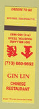 Matchbook Cover - Gin Lee Chinese Restaurant Houston TX