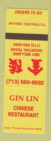 Matchbook Cover - Gin Lee Chinese Restaurant Houston TX