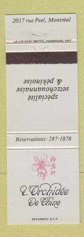 Matchbook Cover - L Orchidee De China Chinese Montreal QC