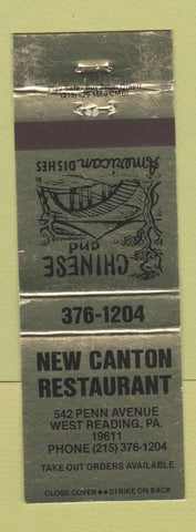 Matchbook Cover - New Canton Chinese Restaurant West Reading PA