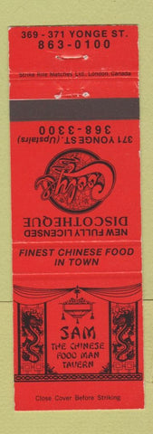 Matchbook Cover - Sam Chinese Restaurant Toronto ON Coolys Disco