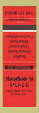 Matchbook Cover - Mandarin Place Chinese Restaurant Victoria BC