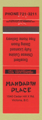 Matchbook Cover - Mandarin Place Chinese Restaurant Victoria BC