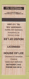 Matchbook Cover - House of Lee Chinese Restaurant Bathurst NB WEAR