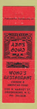 Matchbook Cover - Wong's Chinese Restaurant Greensboro NC