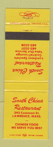 Matchbook Cover - South China Restaurant Chinese Lawrence MA