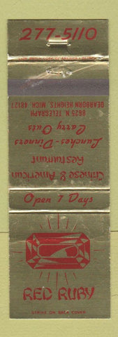 Matchbook Cover - Red Ruby Chinese Restaurant Dearborn Heights MI WEAR