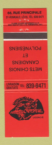 Matchbook Cover - Restaurant Oriental Chinese Levis QC