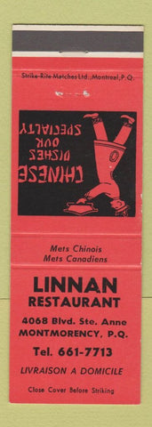 Matchbook Cover - Linnan Restaurant Chinese Montmorency QC