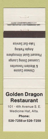 Matchbook Cover - Golden Dragon Chinese Restaurant Medicine Hat AB