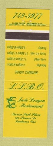 Matchbook Cover - Jade Dragon Chinese Restaurant Kitchener ON