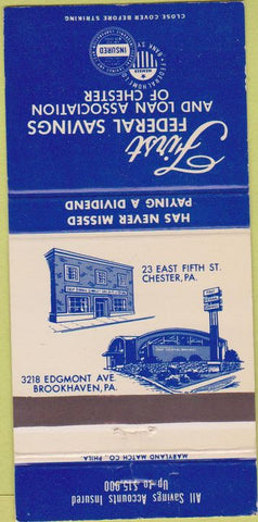 Matchbook Cover - First Federal Savings Loan Brookhaven Chester PA 30 Strike