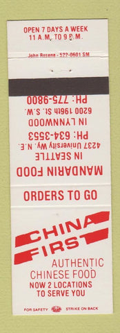 Matchbook Cover - China First Chinese Restaurant Lynwood Seattle WA