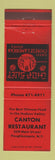 Matchbook Cover - Canton Restaurant Chinese Poughkeepsie NY