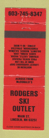 Matchbook Cover - Rodgers Ski Outlet Lincoln NH WEAR