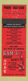 Matchbook Cover - Kam's Chop Suey Chinese Restaurant Saskatoon SK