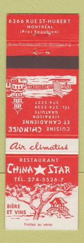 Matchbook Cover - Restaurant China Star Chinese Montreal QC