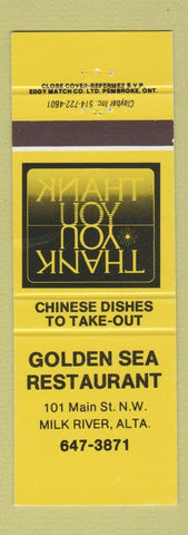 Matchbook Cover - Golden Sea Restaurant Milk River AB