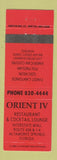 Matchbook Cover - Orient IV Restaurant Chinese Altamonte Springs FL