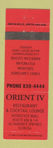 Matchbook Cover - Orient IV Restaurant Chinese Altamonte Springs FL