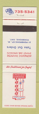 Matchbook Cover - Crescent Gardens Restaurant Chinese Pembroke ON