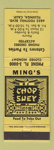 Matchbook Cover - Ming's Chop Suey Chinese Restaurant Tujunga CA