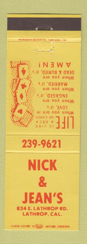 Matchbook Cover - Nick & Jen's Lathrop CA