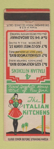 Matchbook Cover - Italian Kitchens Hollywood CA Los Angeles girlie WEAR
