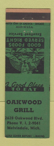 Matchbook Cover - Oakwood Grill Melvindale MI MISCUT