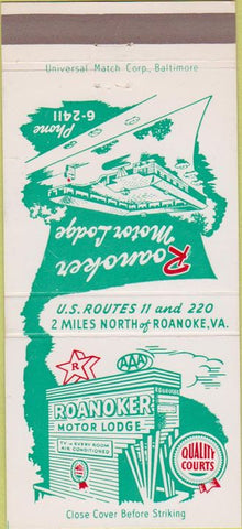 Matchbook Cover - Roanoker Motor Lodge Roanoke VA 30 Strike