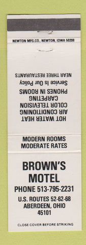 Matchbook Cover - Brown's Motel Aberdeen OH